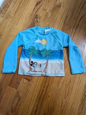 Disney Baby Blue Long-Sleeve Swim Rashguard with Mickey Mouse Beach Palms